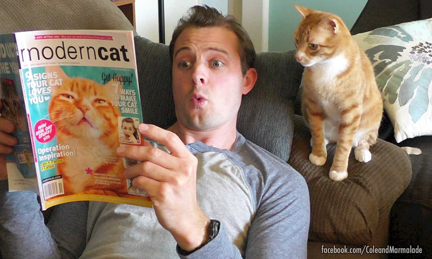 Chris and Marmalade reading Modern Cat Magazine :)