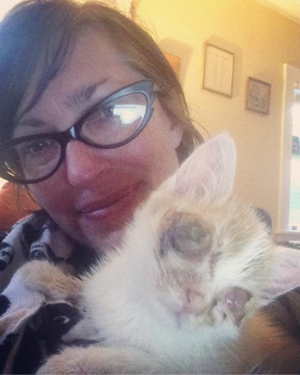 Abandoned Kitten with Ruptured Eye Shows a Strength Which Matches Her