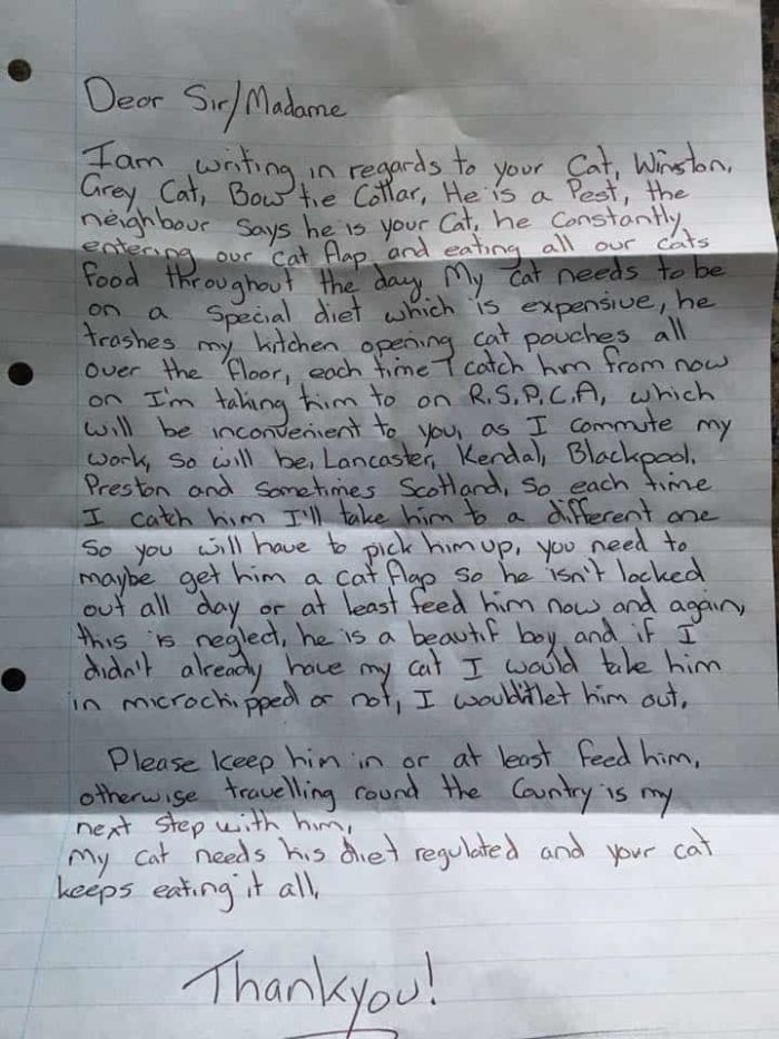 Neighbor Leaves Anonymous Letter Threatening Cats Owner; His Civilized ...