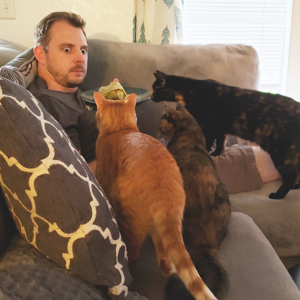 Cat Man Chris with Cole and Marmalade