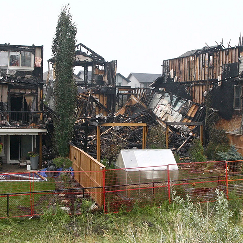Destruction from fire in Sherwood, Calgary house fire July, 2021