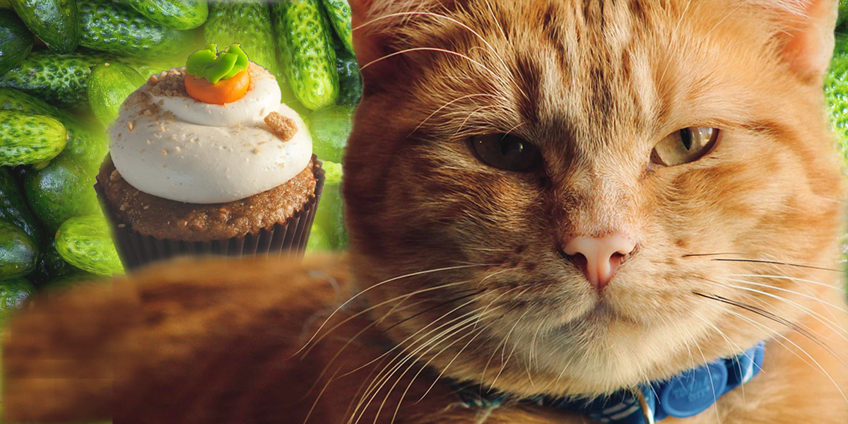 Cat name, Image of Pickles McButterpants the Muffin Slayer by Roman Payan with images of pickles and muffin