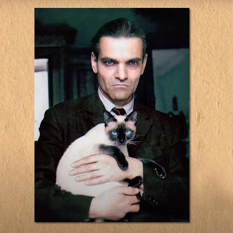  Yuri Knorozov holding Siamese cat Aspid (Asya for short)