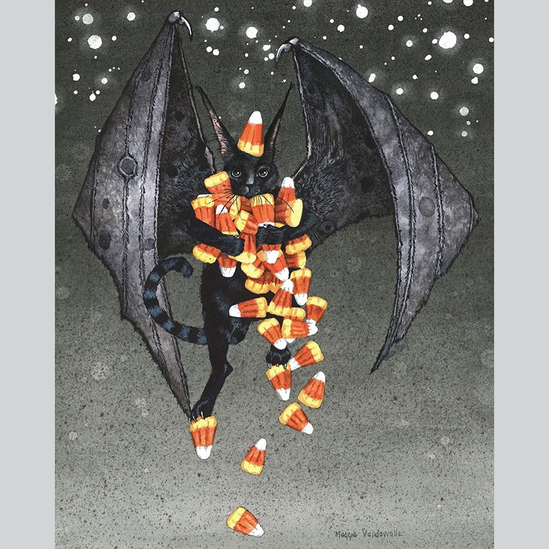 Candy Corn black cat with bat wings