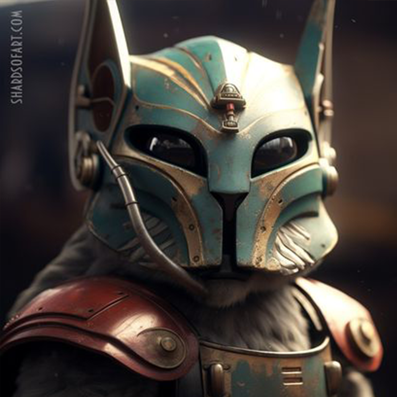 The Mandalorian with a cat helmet, AI image