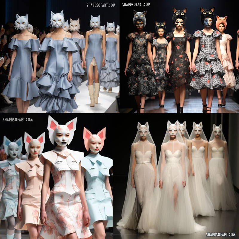 Fashion models, meowdels with cat theme, Shards of Art AI artificial intelligence images