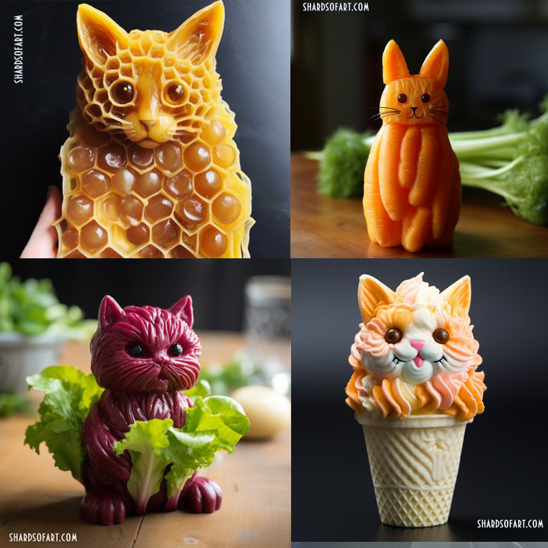 Food with a cat theme by AI, Shards of Art, artificial intelligence