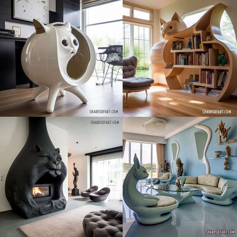 Furniture with a cat theme by AI image generator, Shards of Art