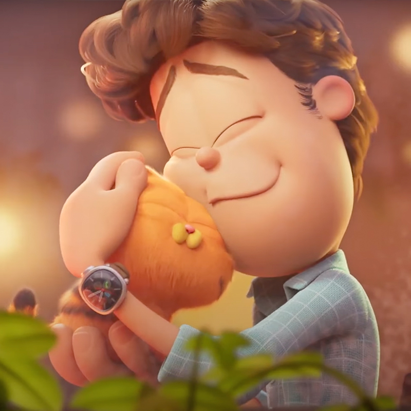 Jon Arbuckle with Baby Garfield in the new movie