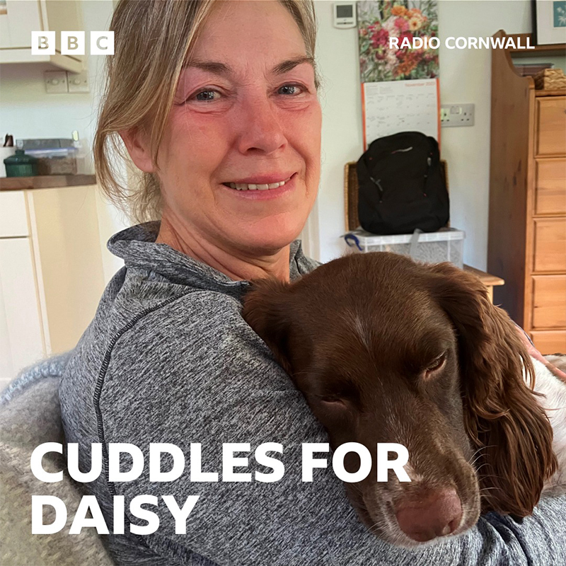 Cuddles for Daisy from the BBC showing Michele Rose with the rescued cat that fell 90 feet down a mineshaft in Cornwall, UK