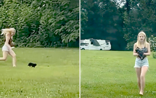 Lori King Realtor, Central Alabama, daughter Ava barefoot sprints to catch feral kitten Amore