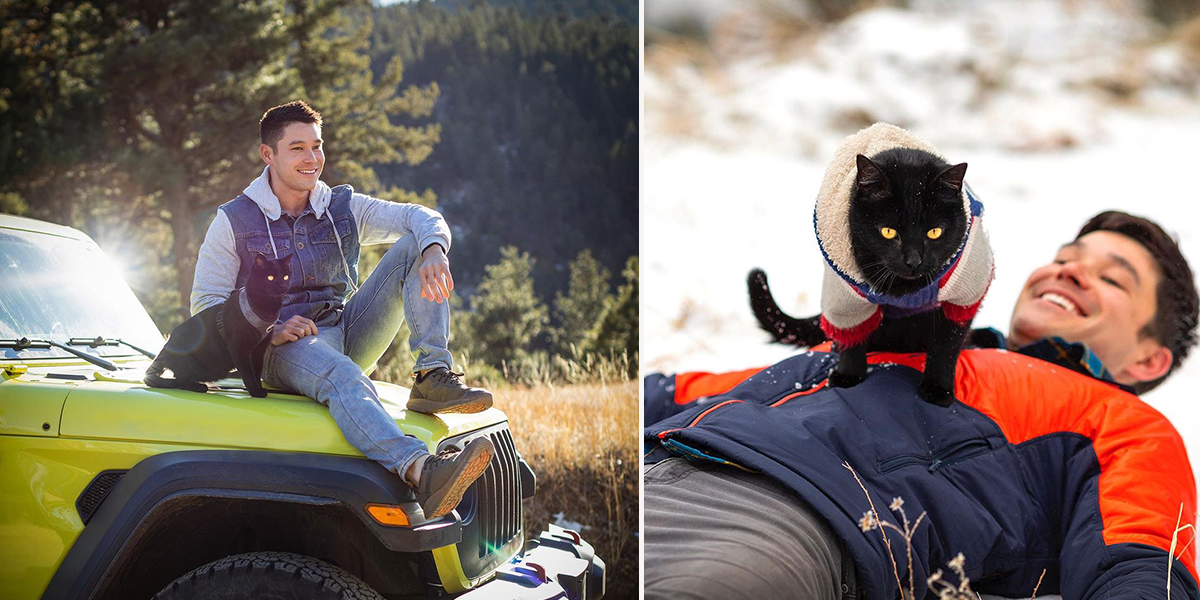 JJ Yosh and Simon the Backpacking Kitty in Colorado, adventure cat, Bombay cat, rescued kitten,