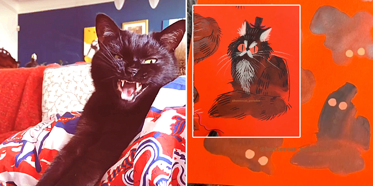 Buttercat Paradox, Prague in the Czech Republic, Tereza Kovandová, Blobcats, cats from blobs of ink, Rorschach inkblot test, art, cat art, feline artwork, Stages of a Cat's Yawn, Black cats, House Panther