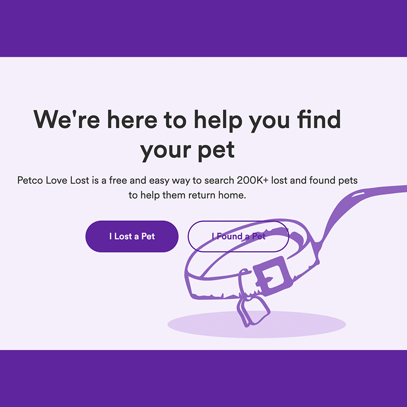 Screenshot of the Petco Love Lost website